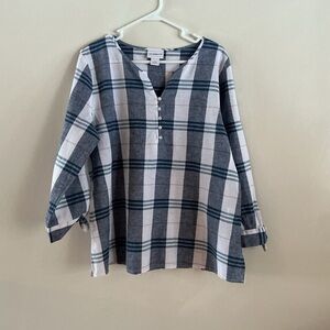 Liz Claiborne Blue and White Plaid Blouse